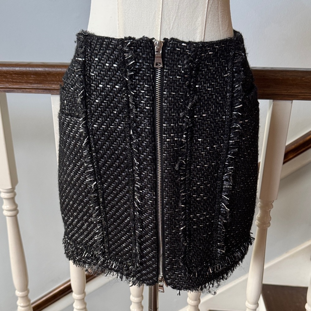 Jonathan Simkhai Black Tweed Zip-Front Mini Skirt